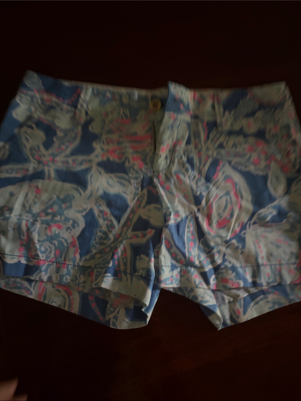 Lilly Pulitzer Blue Paisley Print Shorts with Pink Accents
